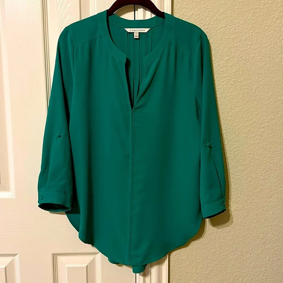 41 Hawthorn Tops - 41 Hawthorn green blouse with roll tab sleeves size small - excellent co…